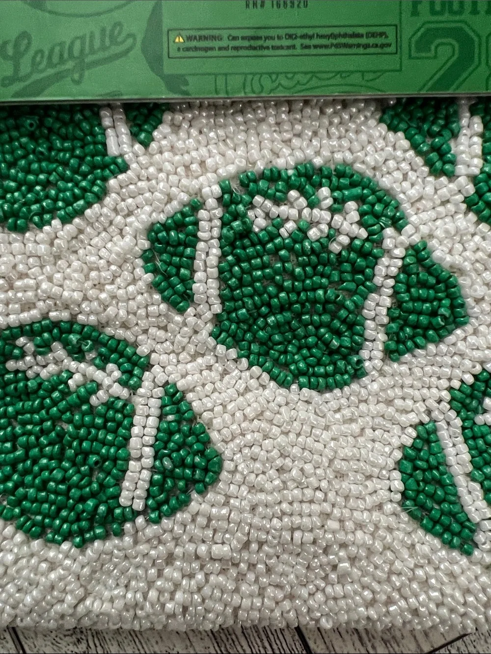 Wandering Moon India Handmade Beaded Travel Pouch with Green Football Motif
